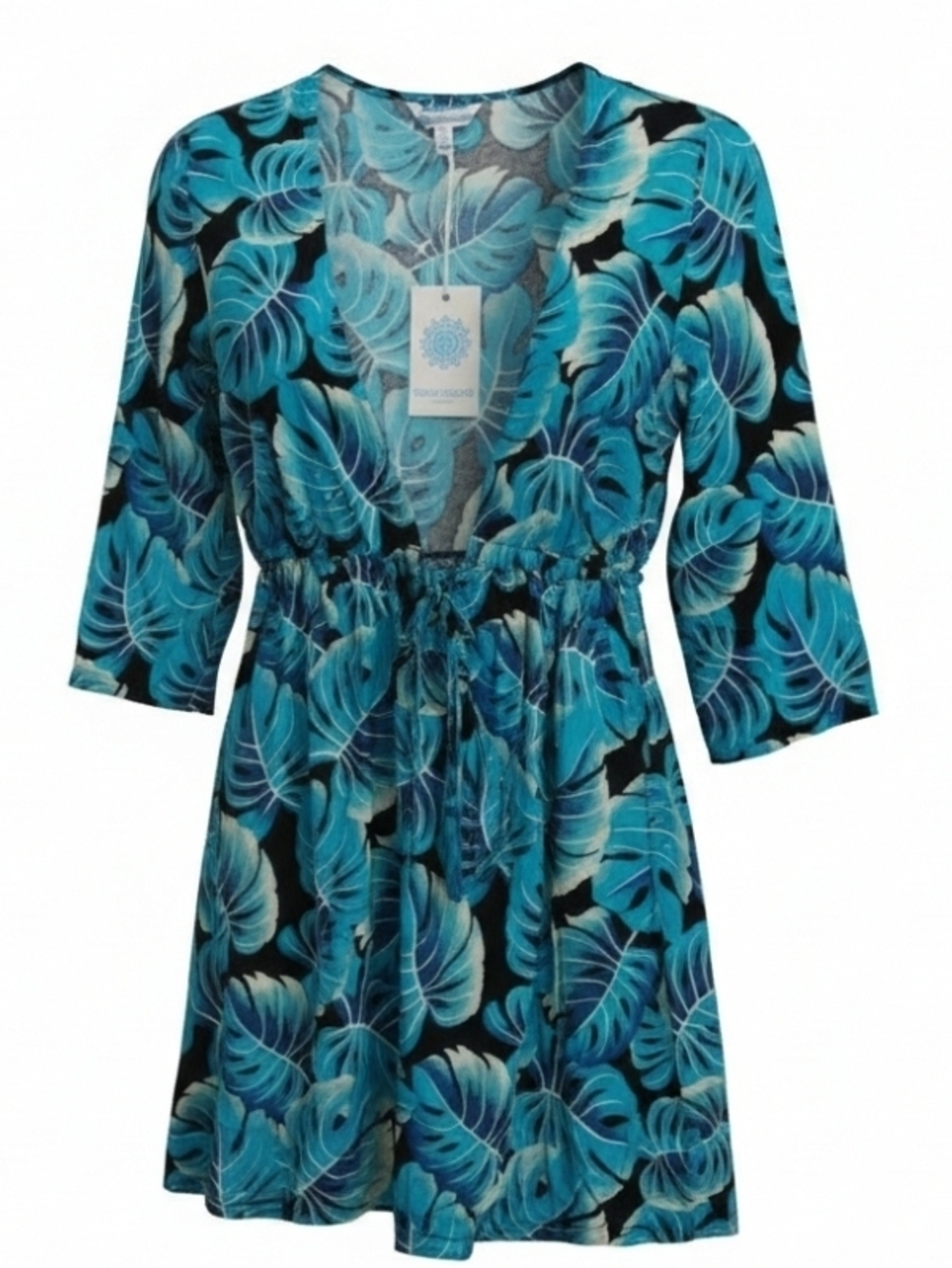 Blue Island Blue and Teal Leaf Print Beach Dress